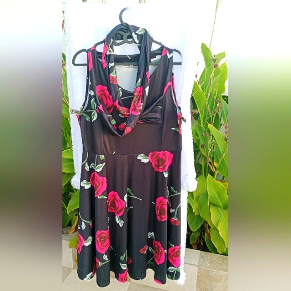 50 style swing dress Rose flower floral print dress 👗 - Picture 2 of 6